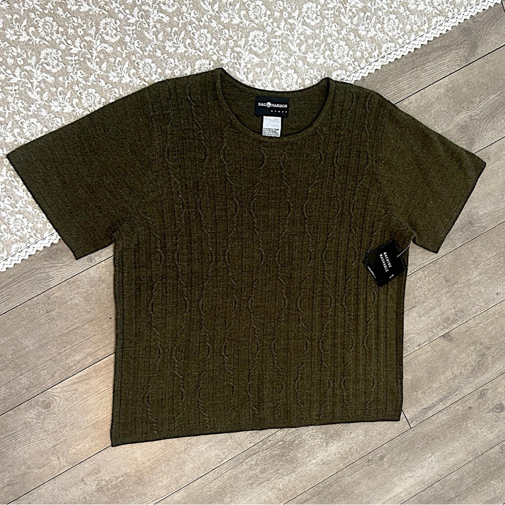 New Vintage Sag Harbor Plus Women Short Sleeve Cable Knit Acrylic Sweater 1X - Picture 3 of 13
